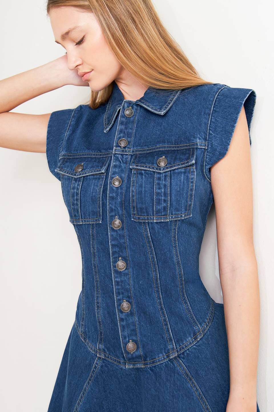 Denim Mini Dress with button front detail
