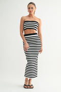 Striped Knit Tube Top & Midi Skirt Dress