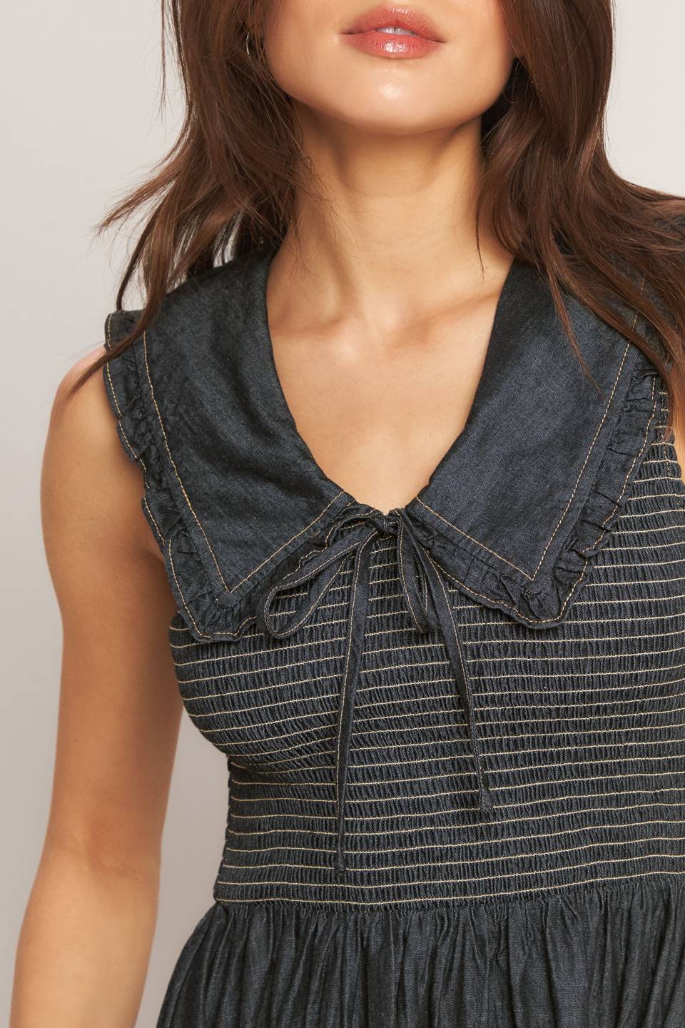 Sleveless Midi Dress with a Striped Fitted Bodice
