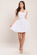 Sleeveless Mini Dress with Gold Button Detail