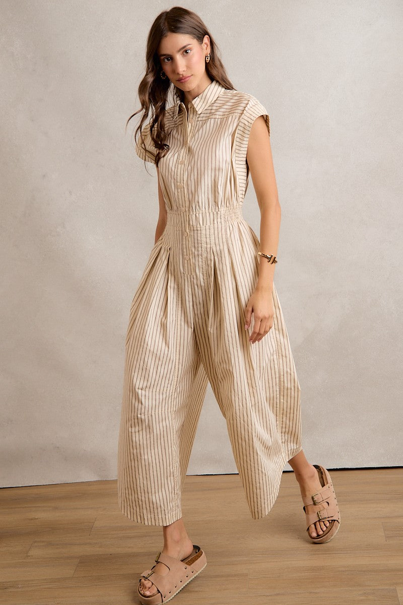 Sleeveless Wide Leg Stripe Jumpsuit