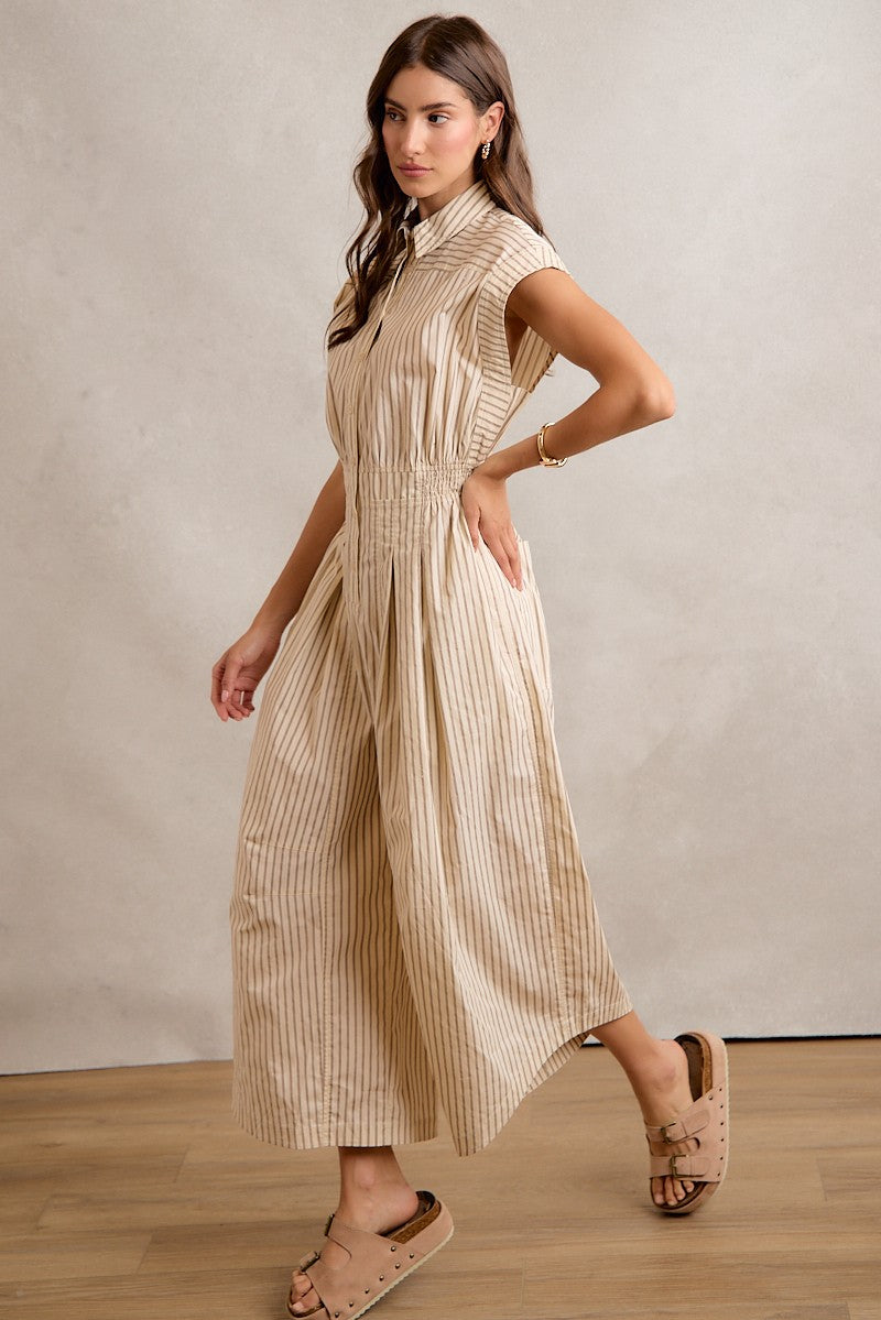 Sleeveless Wide Leg Stripe Jumpsuit