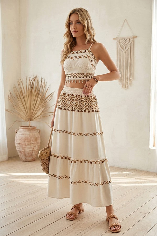 Printed Crop Top and Maxi Skirt Set