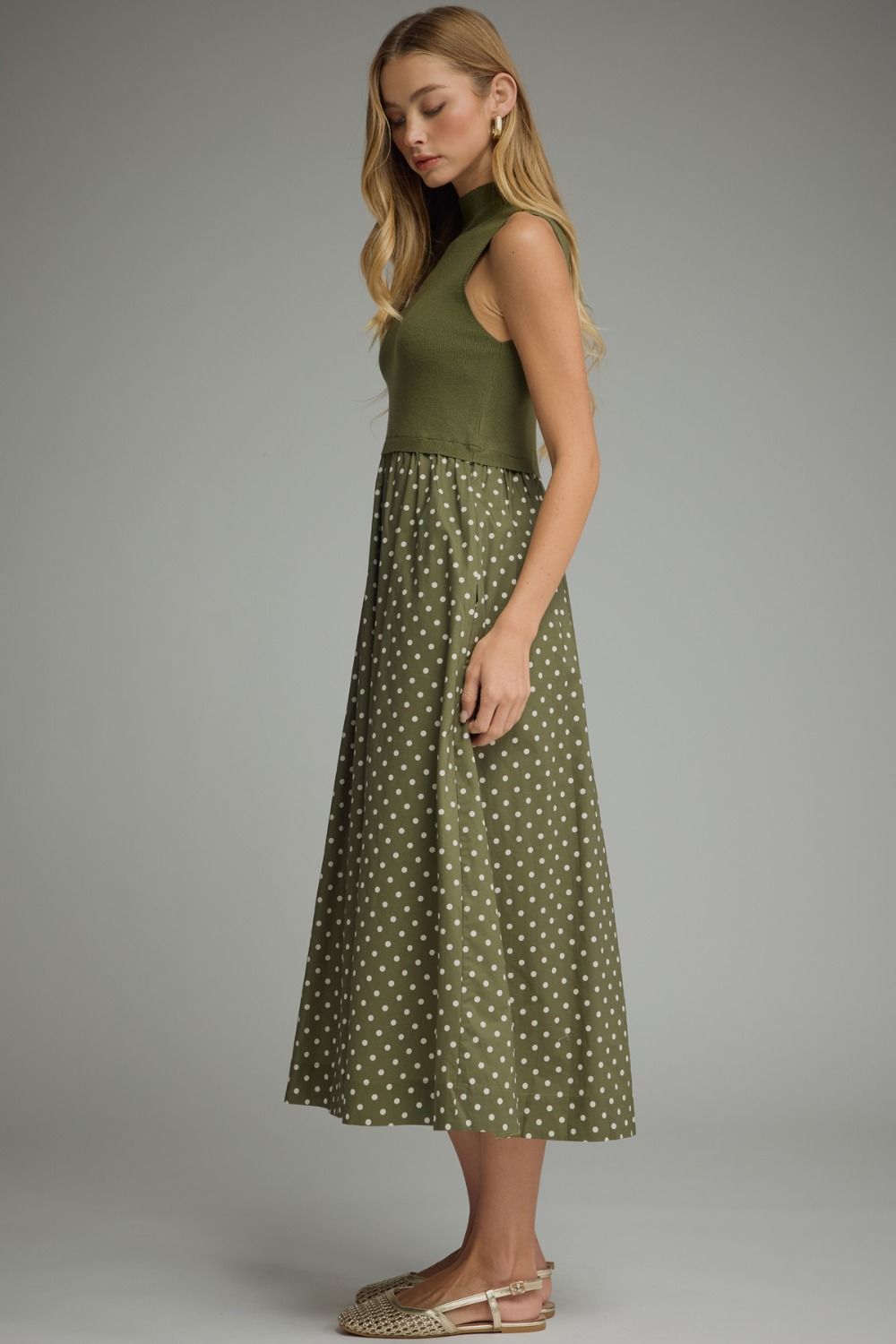 Olive Polka Dot Midi Dress