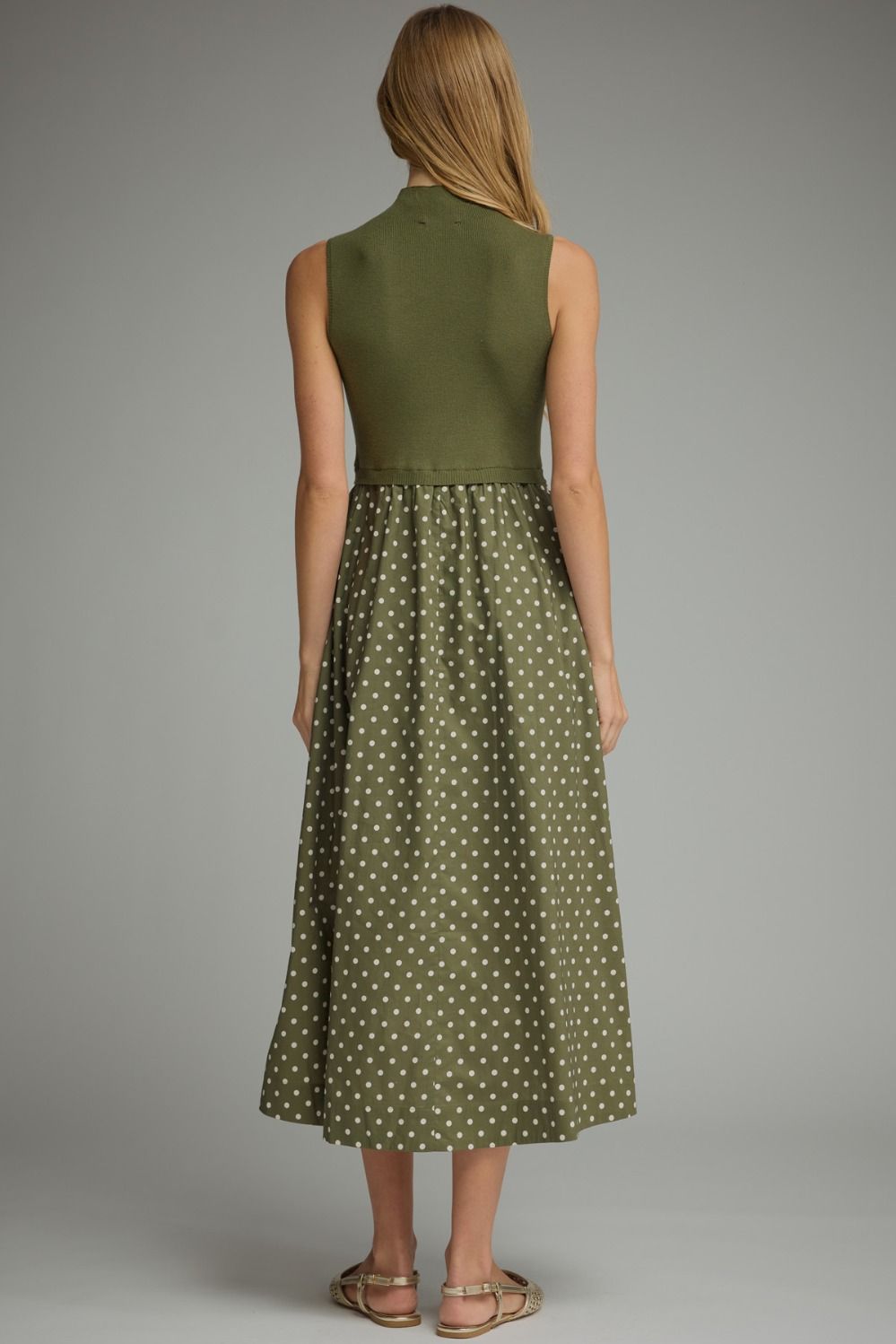 Olive Polka Dot Midi Dress