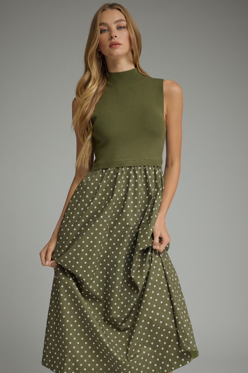 Olive Polka Dot Midi Dress
