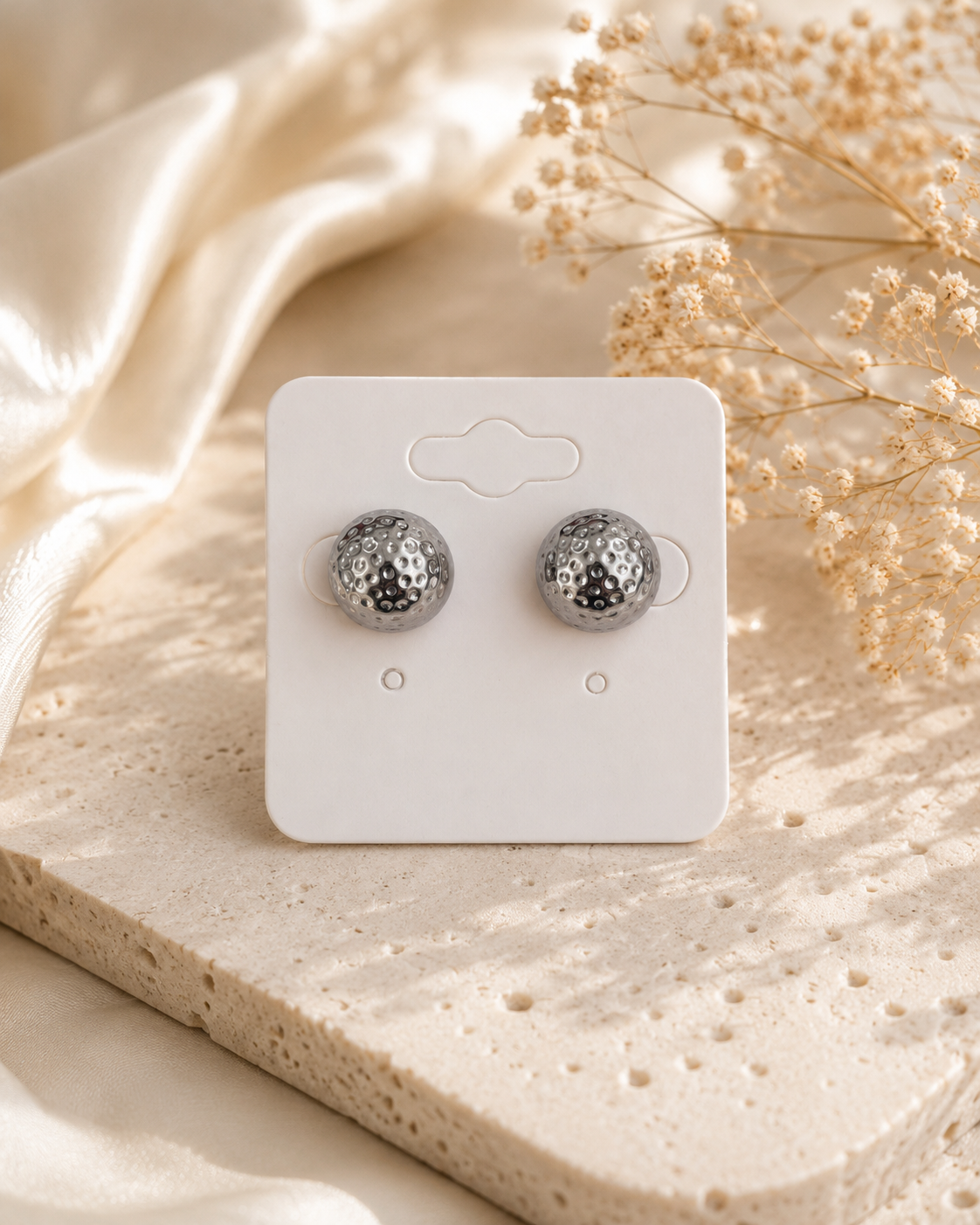 Silver Textured Stud Earrings