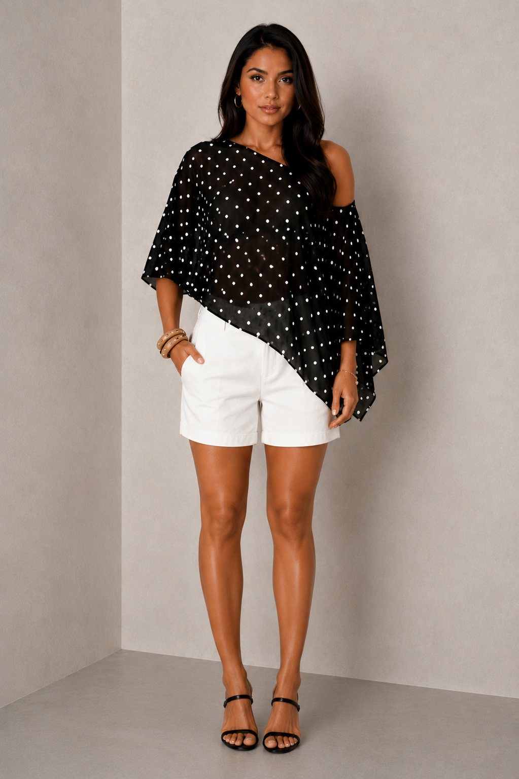Asymmetrical Polka Dot Poncho
