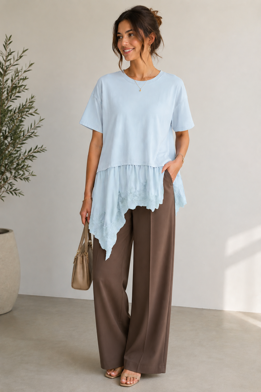 Combination Lace Trim T-Shirt