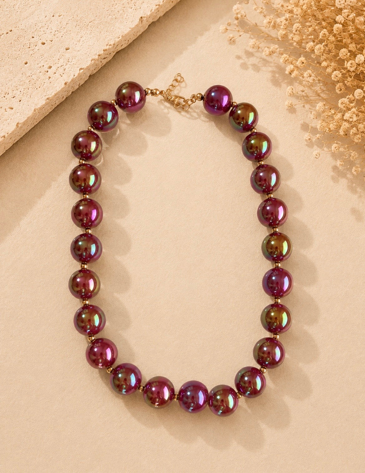 Iridescent Burgundy Beaded Necklace