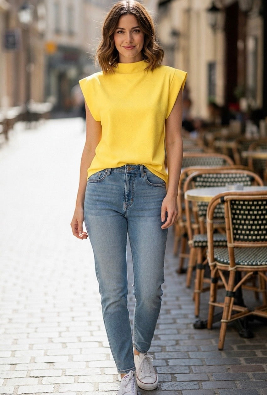 Solid Mock Neck Detail Tank Top