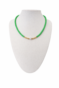 Green Beaded Necklace with Center Pearl