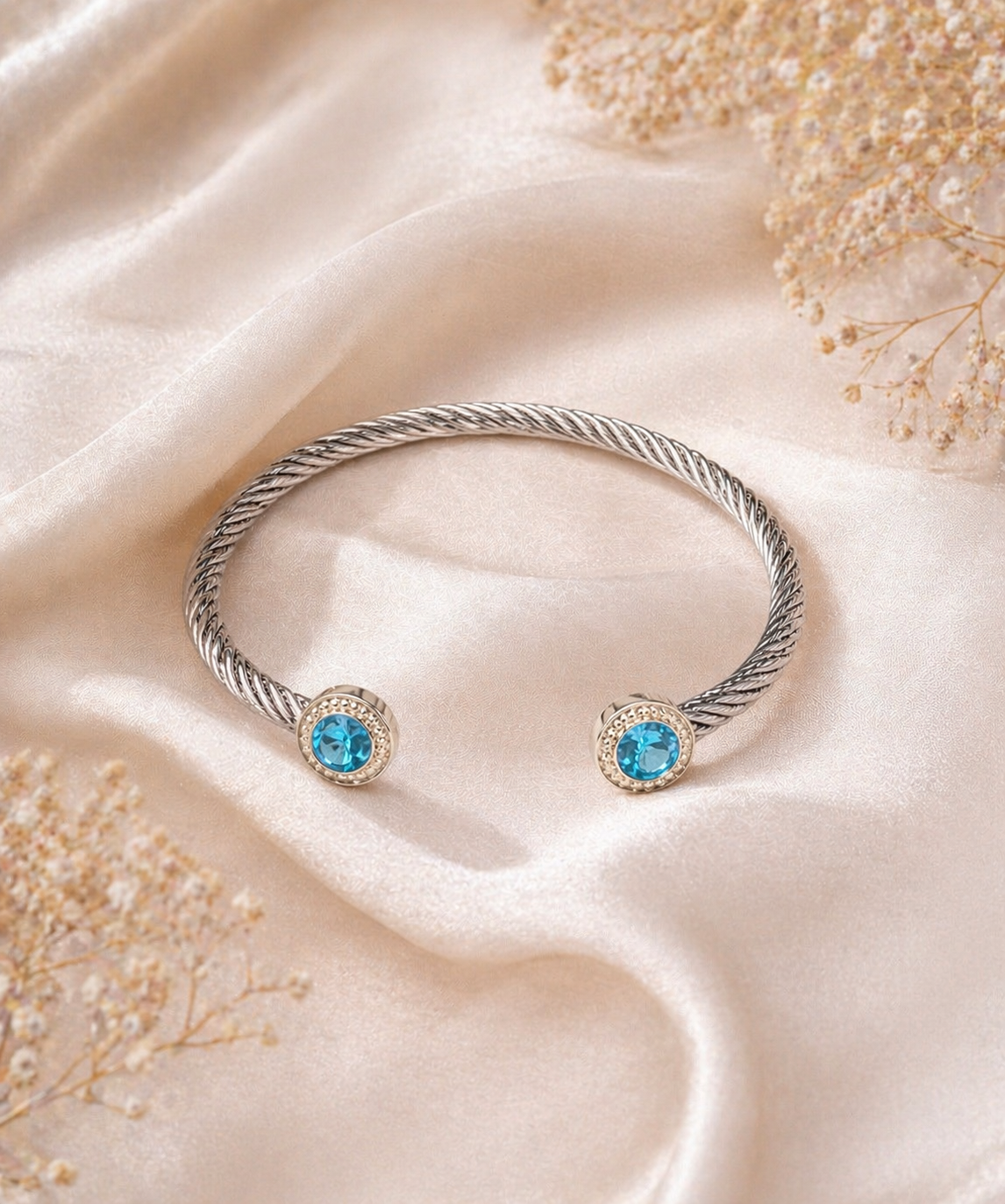 Blue Stone Open Cuff Bracelet