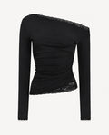 Black Lace Trim Ruched Top