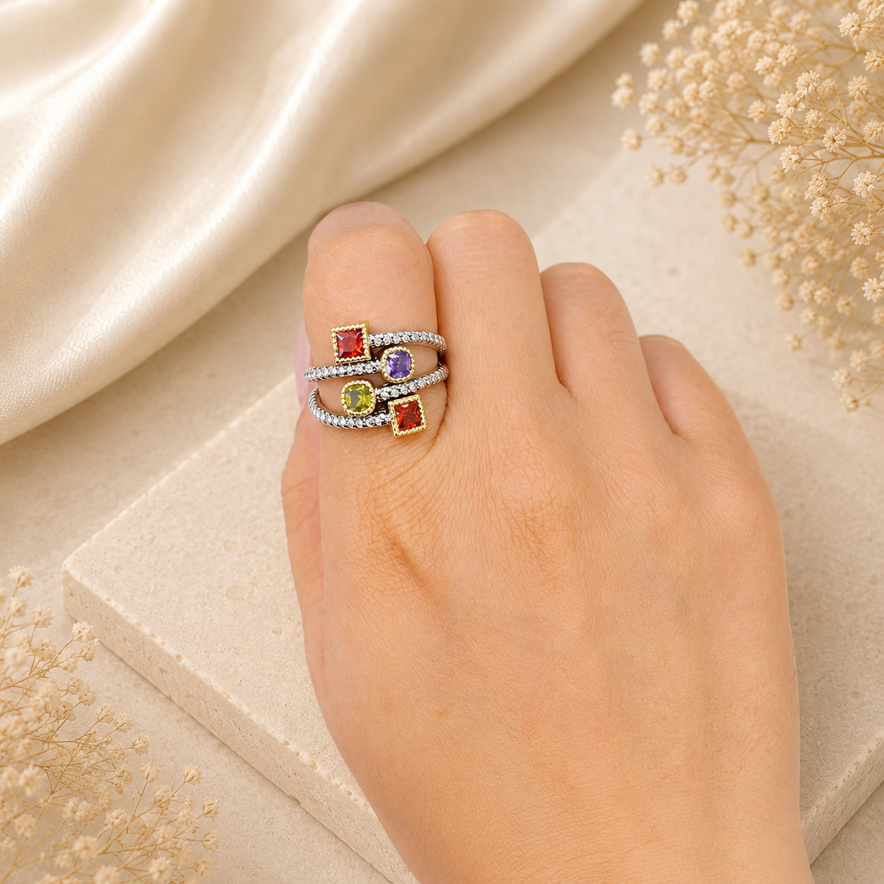 Multicolor Crystal Wrap Ring
