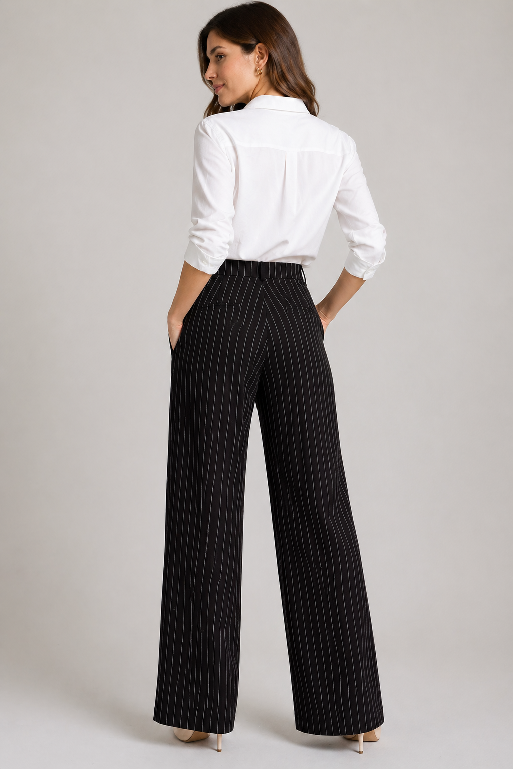 High Waisted Pin Stripe Wide Leg Pants