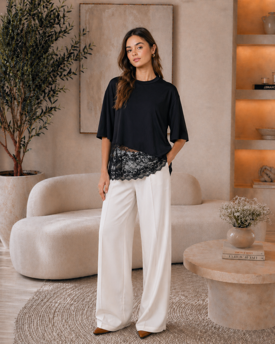 Knit Jersy Top with Lace