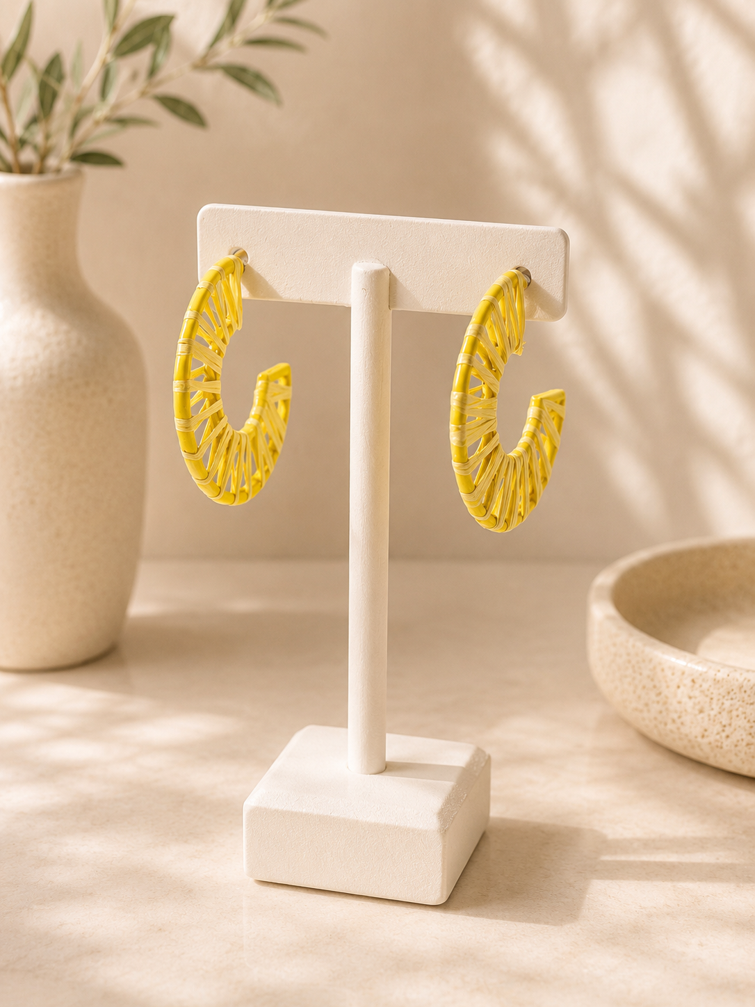 Yellow Woven Hoop Earrings