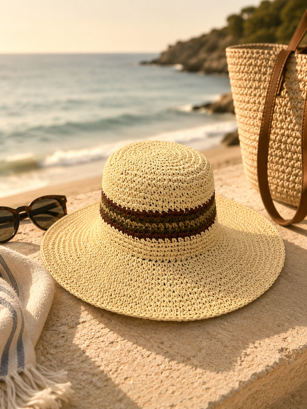 Striped Wide Brim Sun Hat