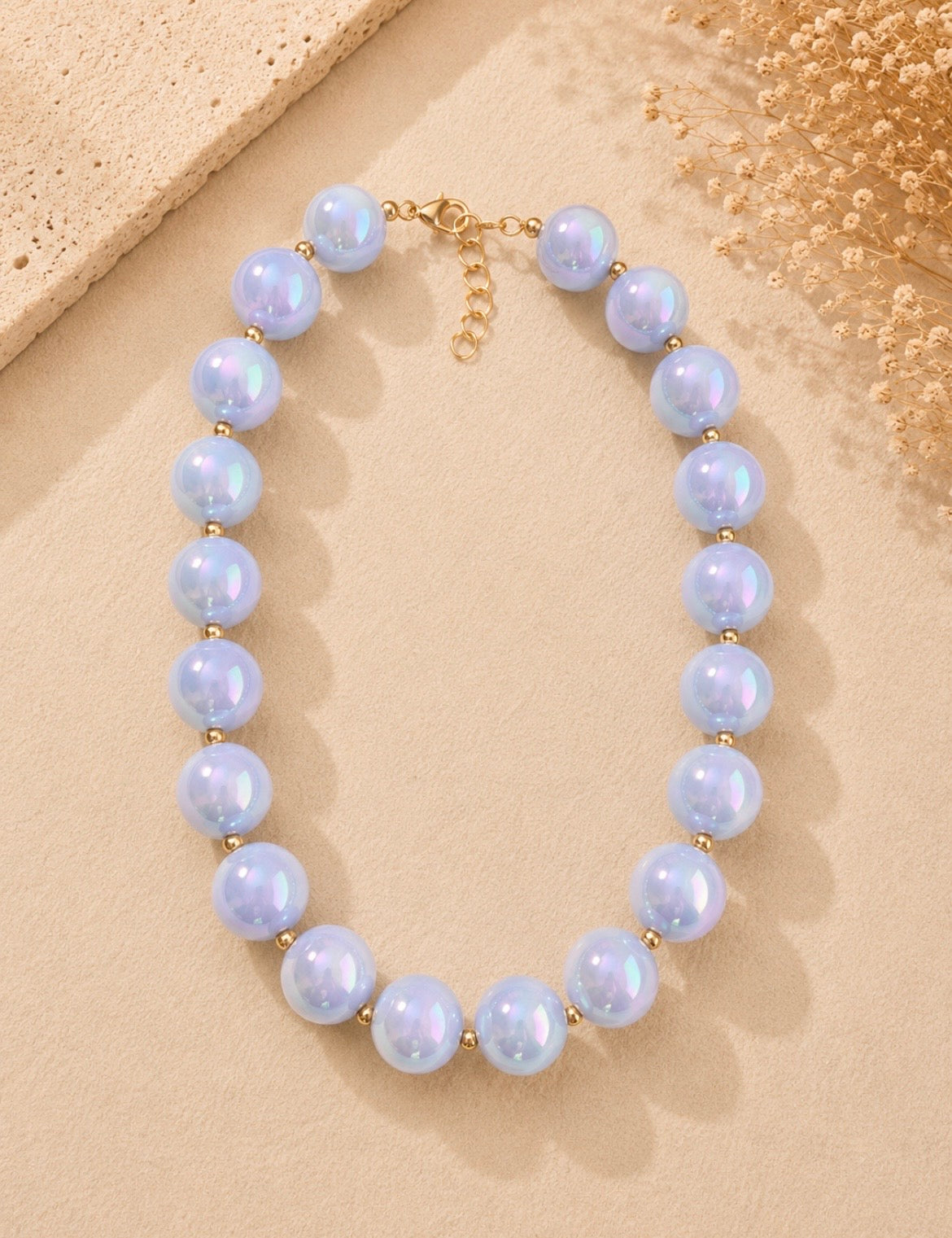 Iridescent Light Blue Beaded Necklace