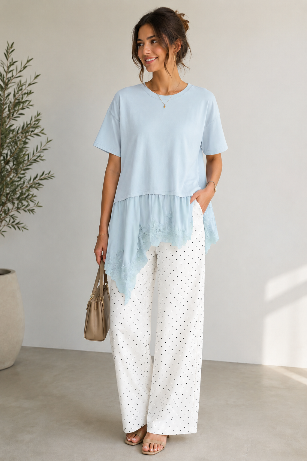 Combination Lace Trim T-Shirt