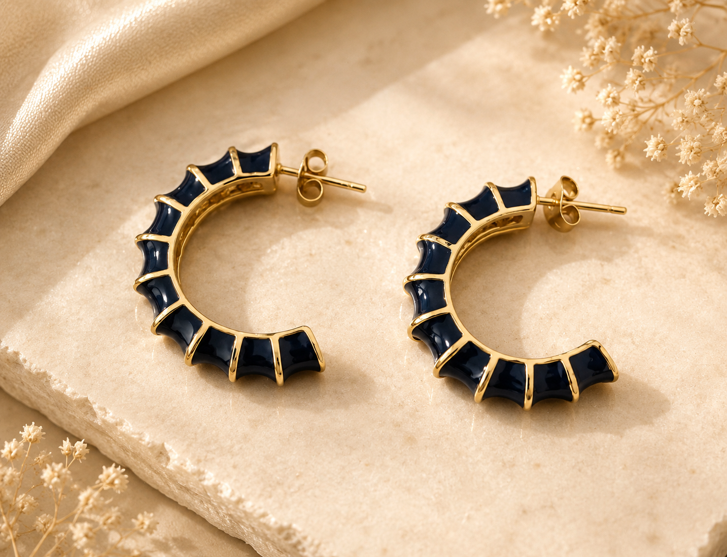 Enamel Hoop Earrings Black