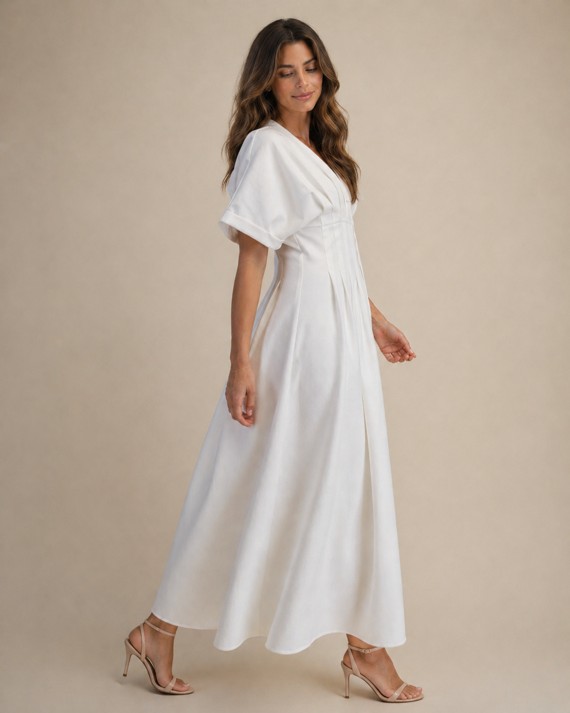 Front Zip Pleats Stretch Shirt Dress