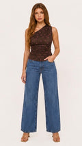 Brown & Fushia Polka Dot One Shoulder Top