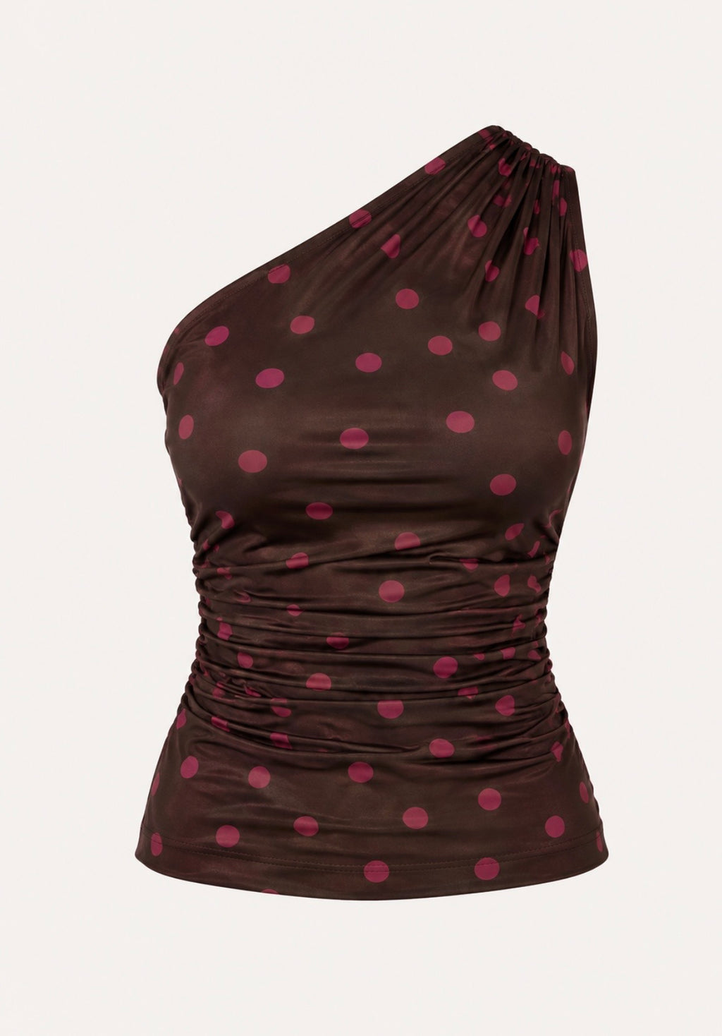 Brown & Fushia Polka Dot One Shoulder Top