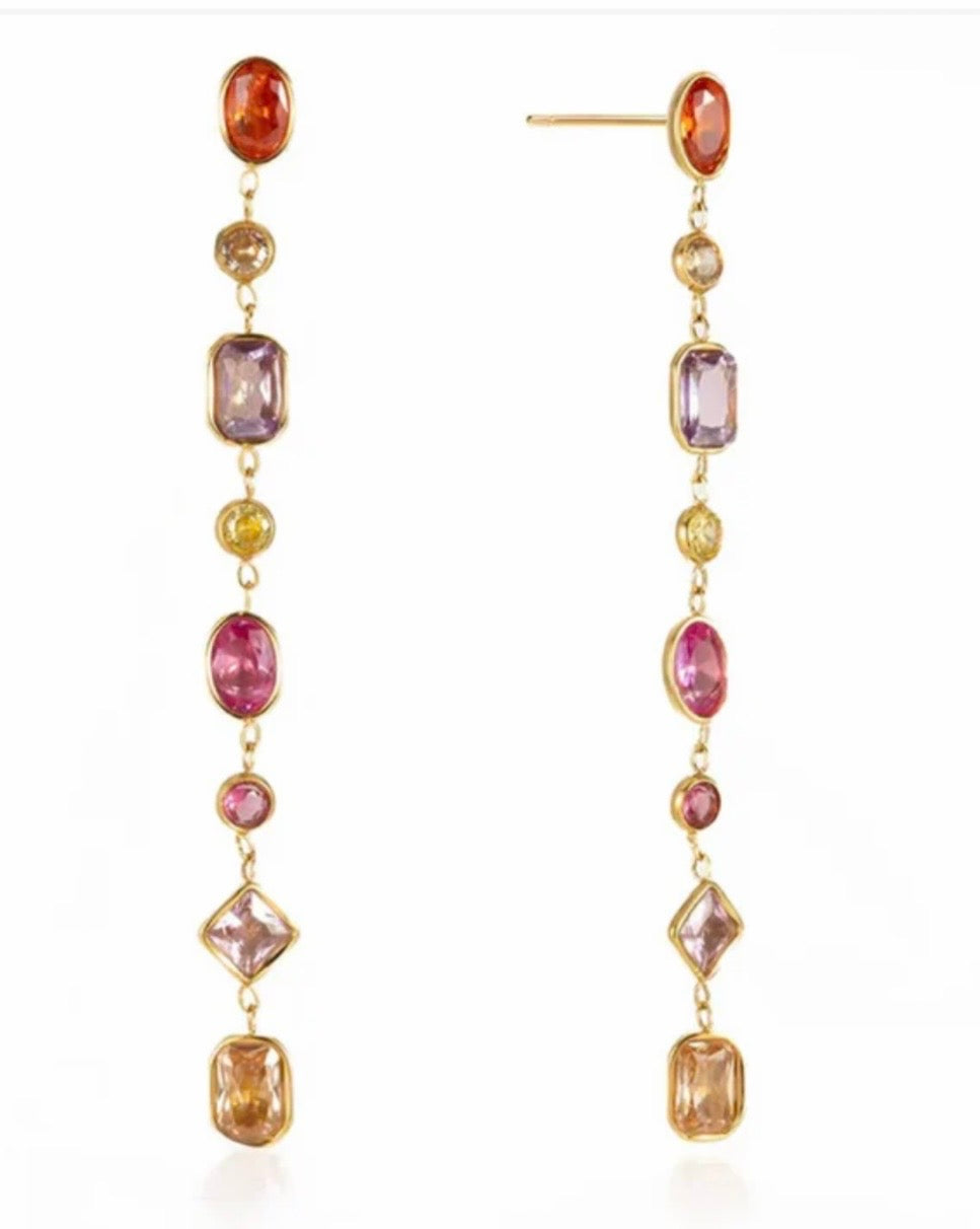 Multi Color Gemstone Drop Earrings