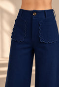 Cropped Scallop Pocket Wide-Leg Pants