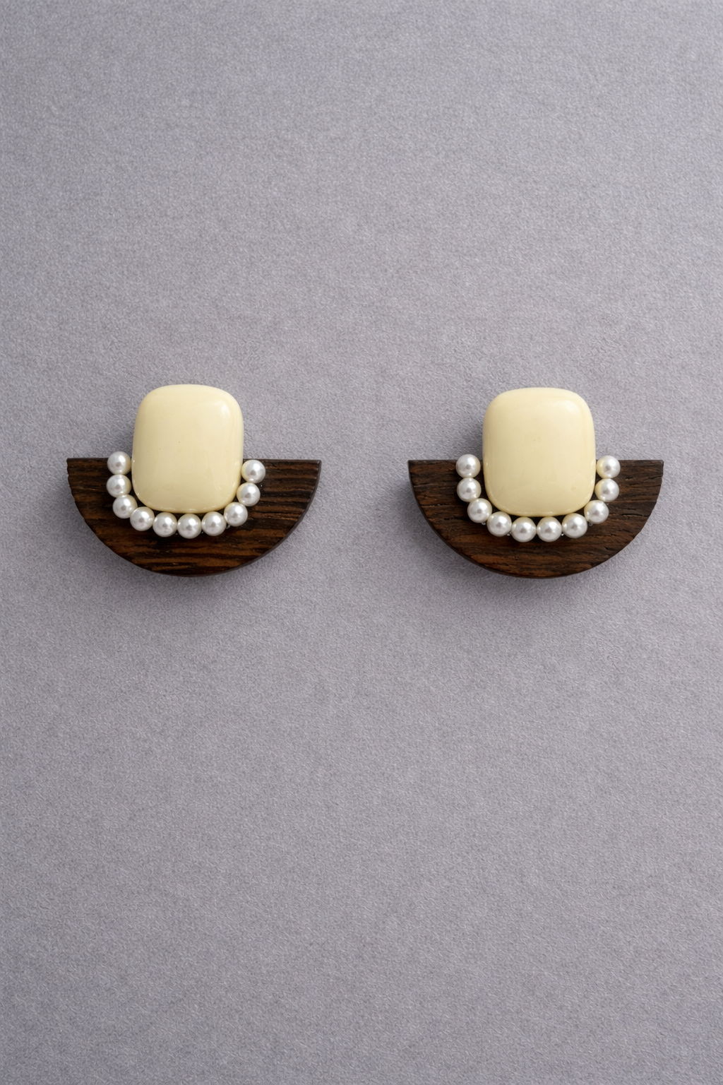 Cream & Pearl Wood Earrings