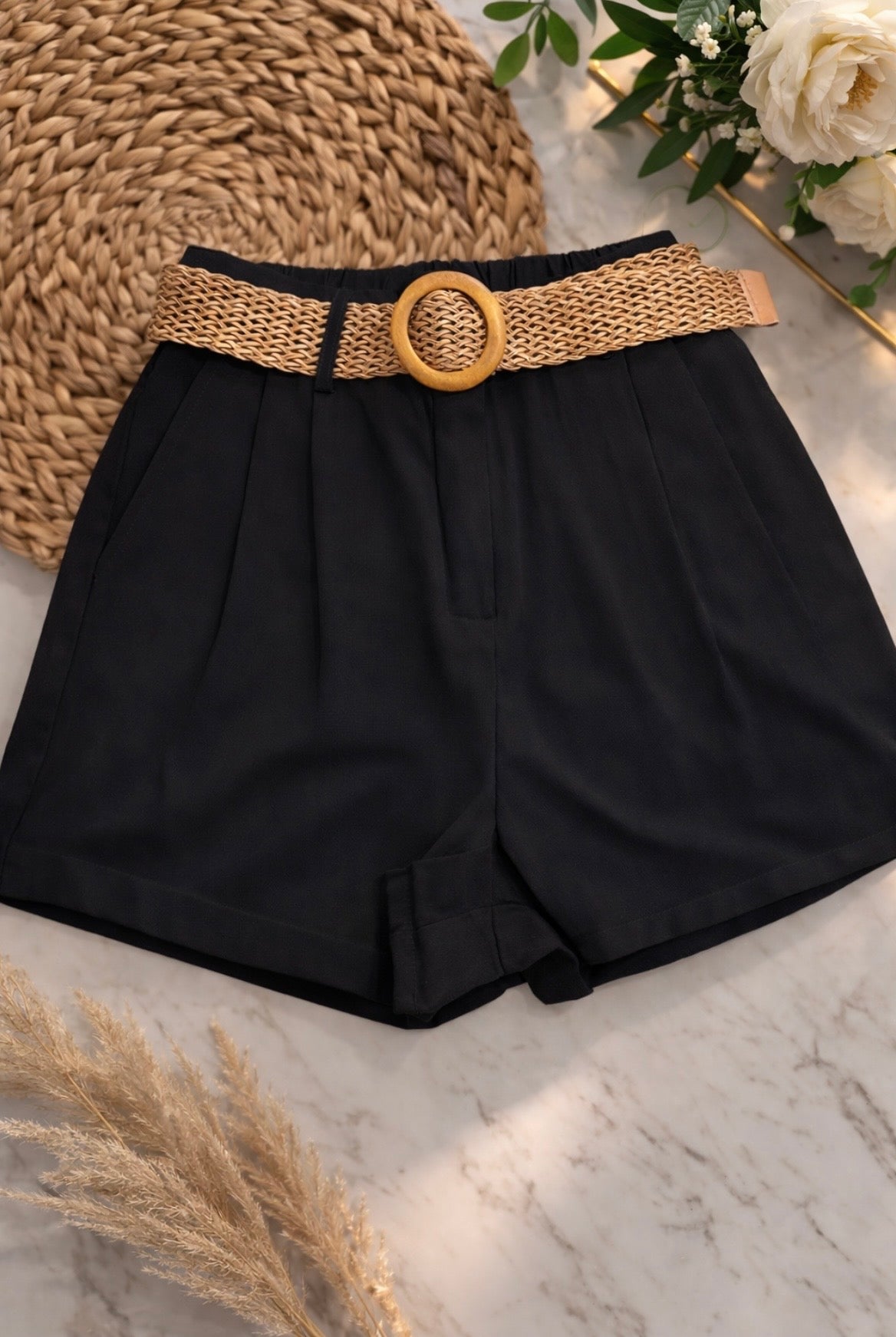 Bermuda Pant with Belt (Black and White)