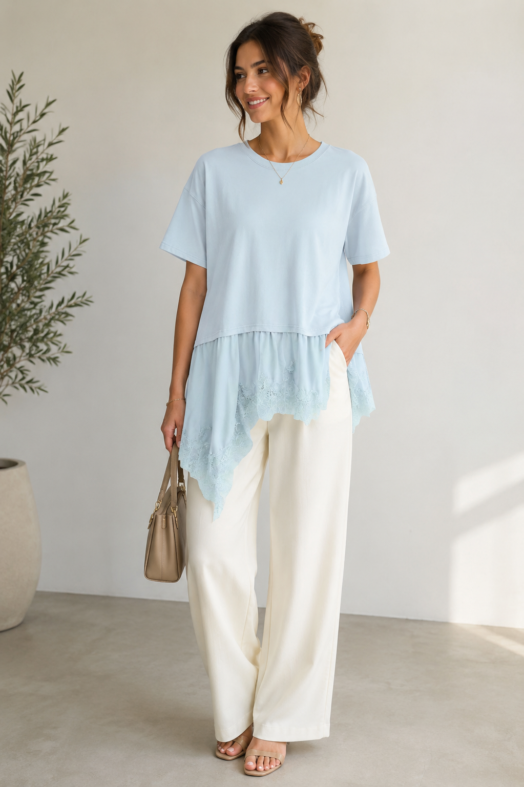 Combination Lace Trim T-Shirt