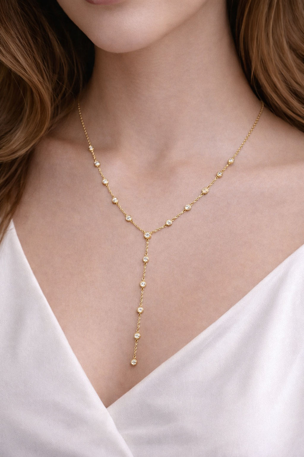 Gold Beaded Y Necklace