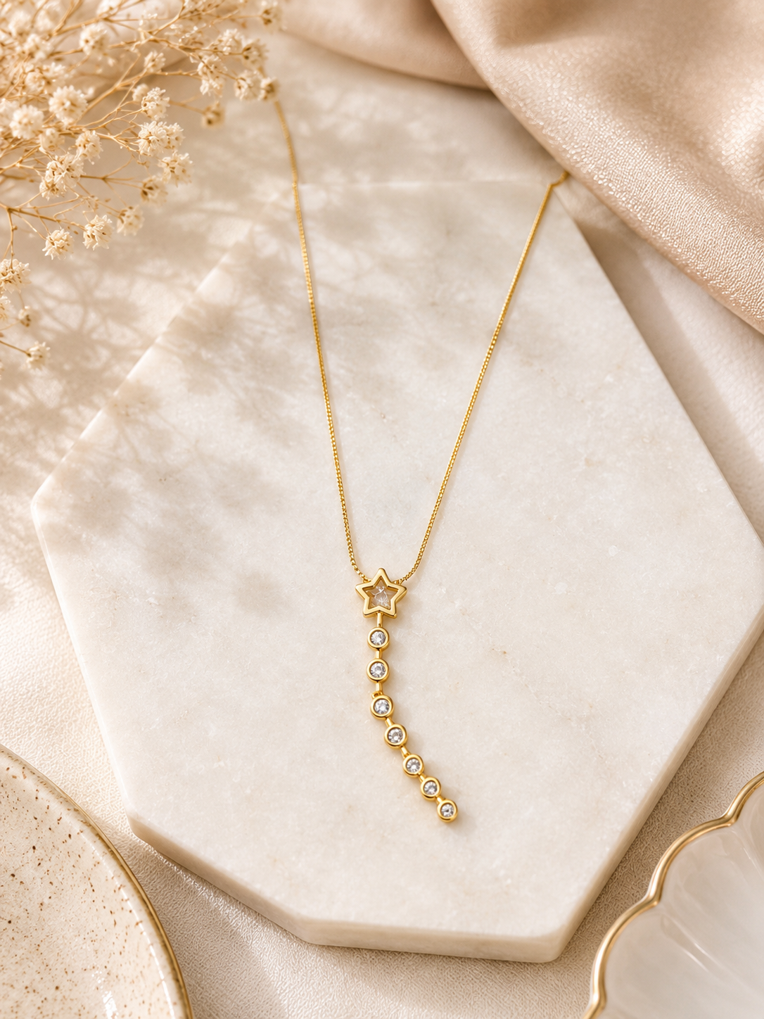 Gold Star Drop Necklace