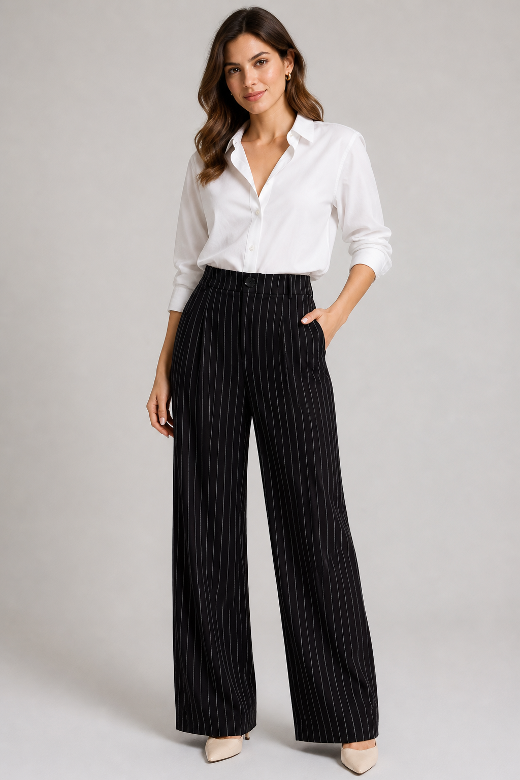 High Waisted Pin Stripe Wide Leg Pants