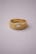 Gold Texture Band Ring with Crystal Accent