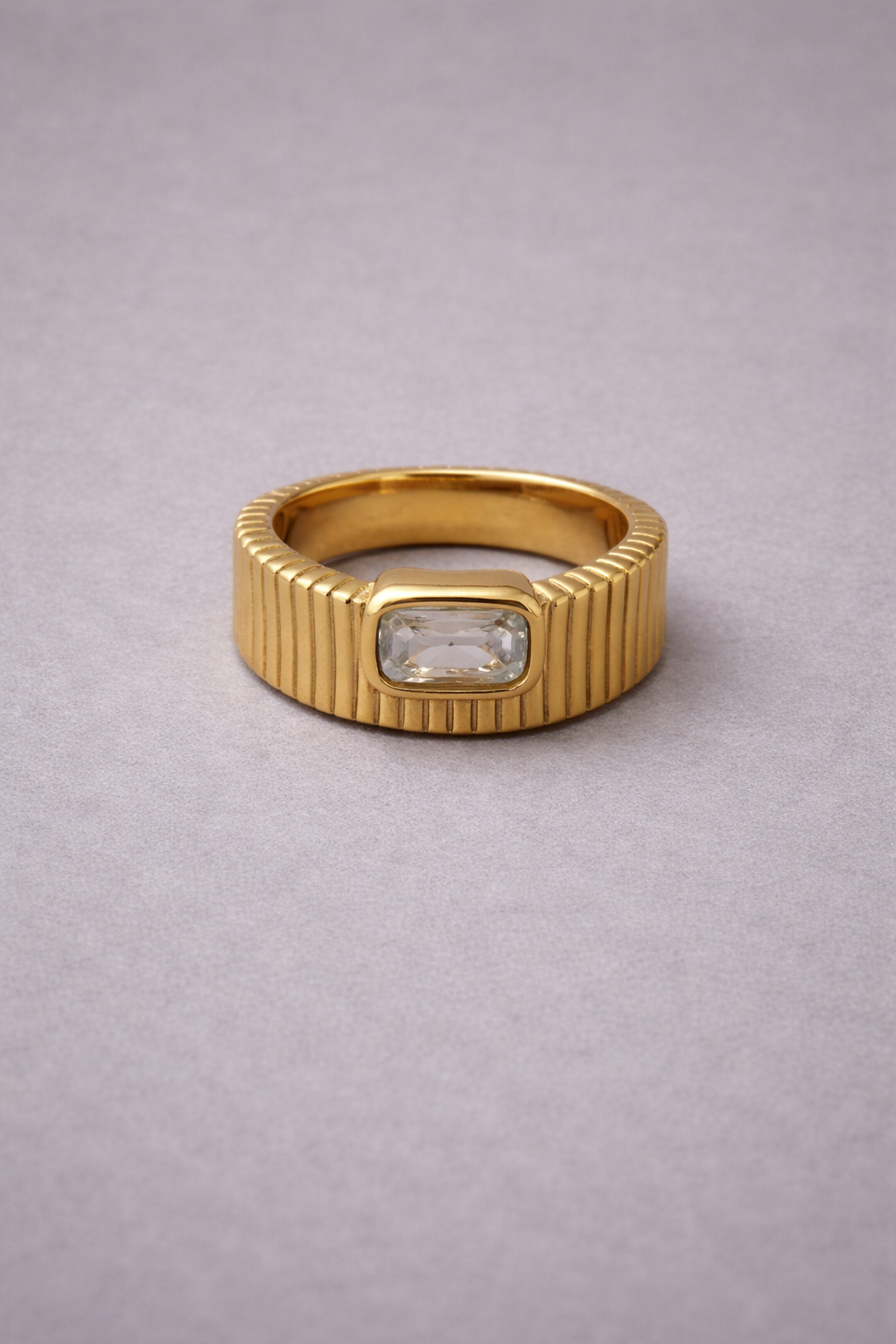 Gold Texture Band Ring with Crystal Accent