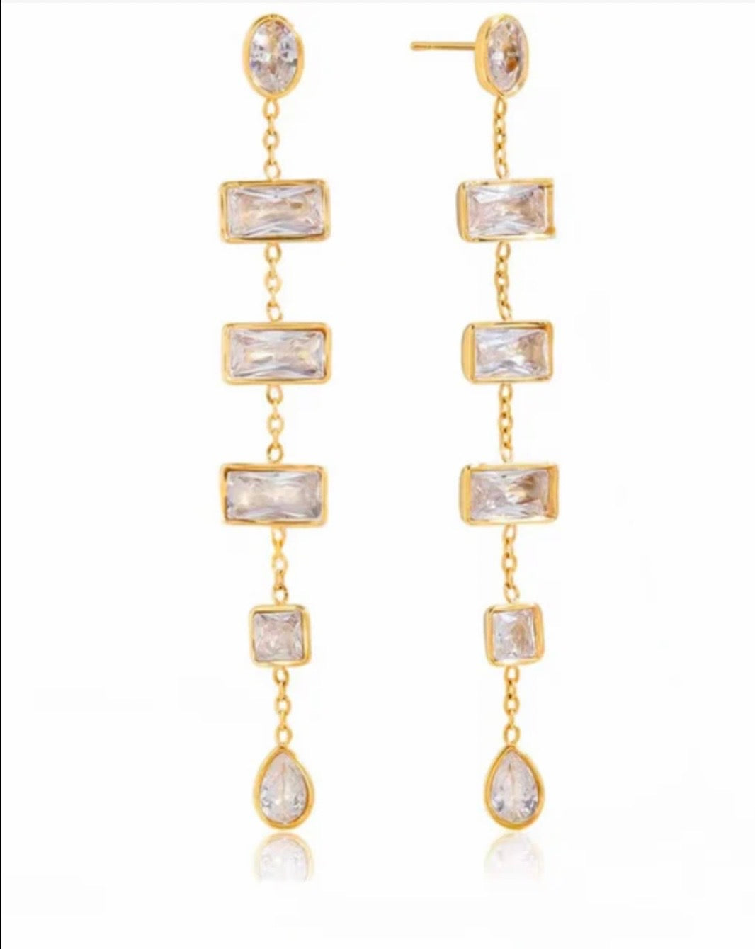 Gold Crystal Linear Drop Earrings