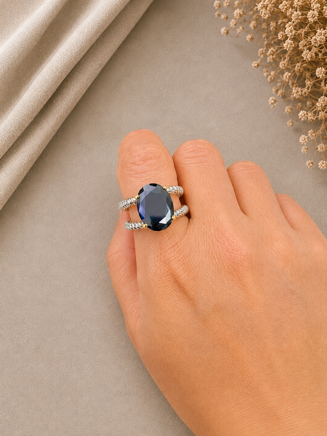 Black Oval Stone Statement Ring