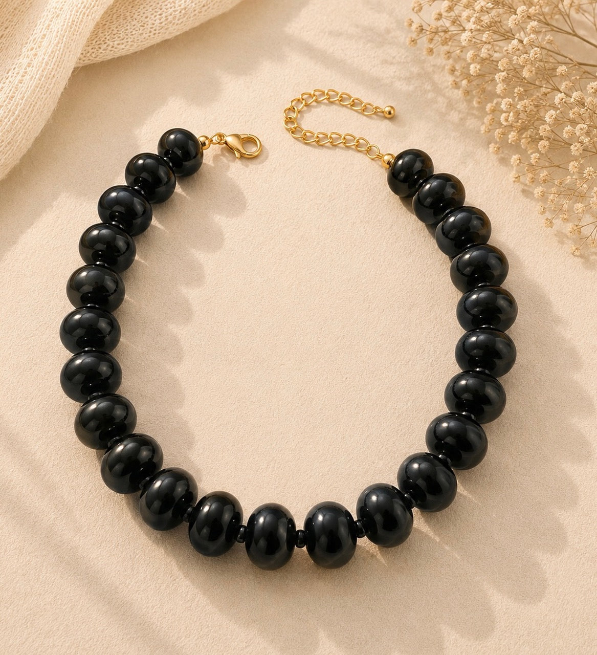 Black Beaded Statement Necklace