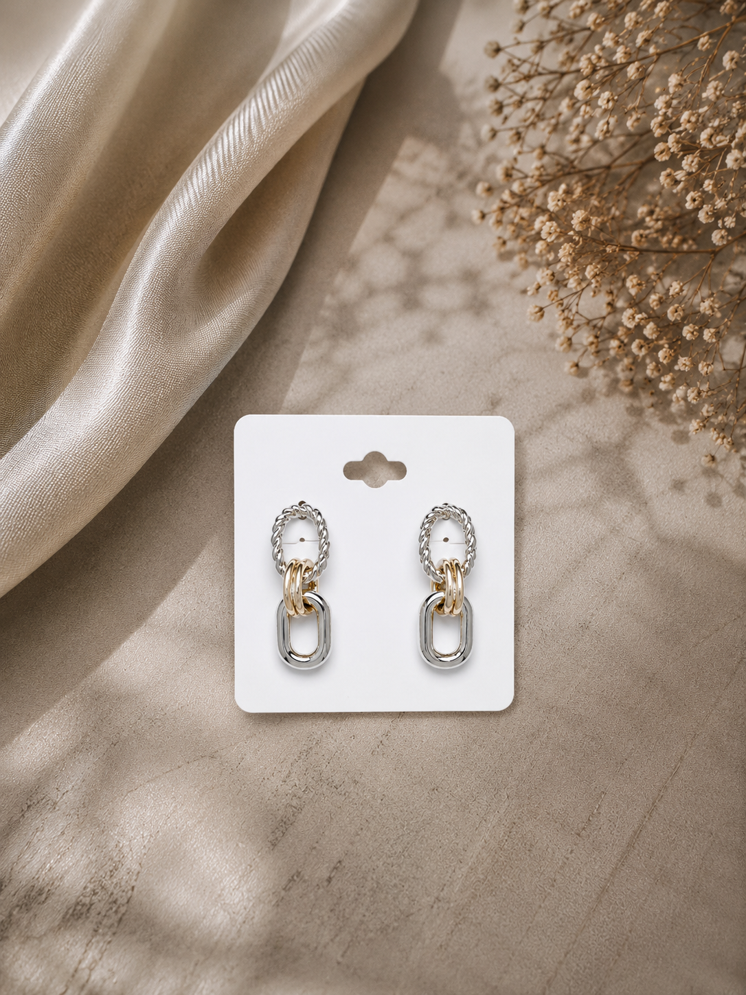 Two-Tone Link Drop Earrings