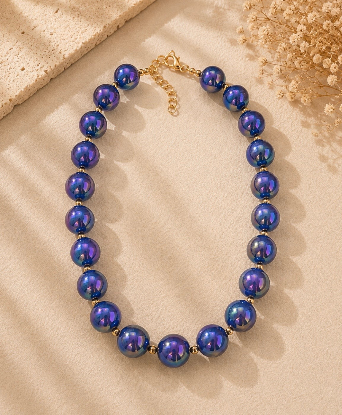 Iridescent Blue Beaded Necklace