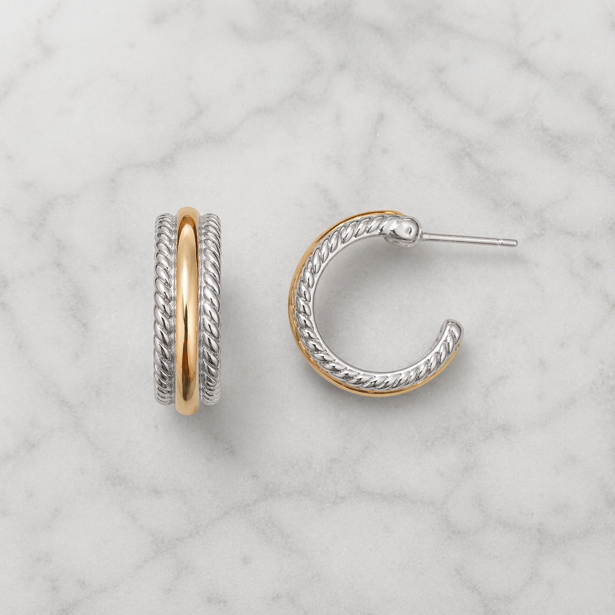 Two Tone Texture Hoop Earrings