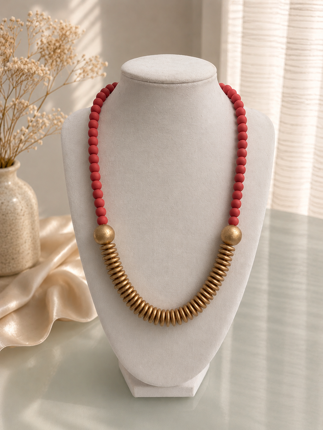 Coral and Gold Statement Necklace