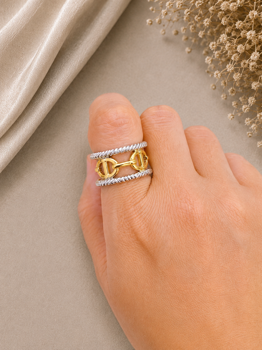 Two-Tone Ring with Gold Detail