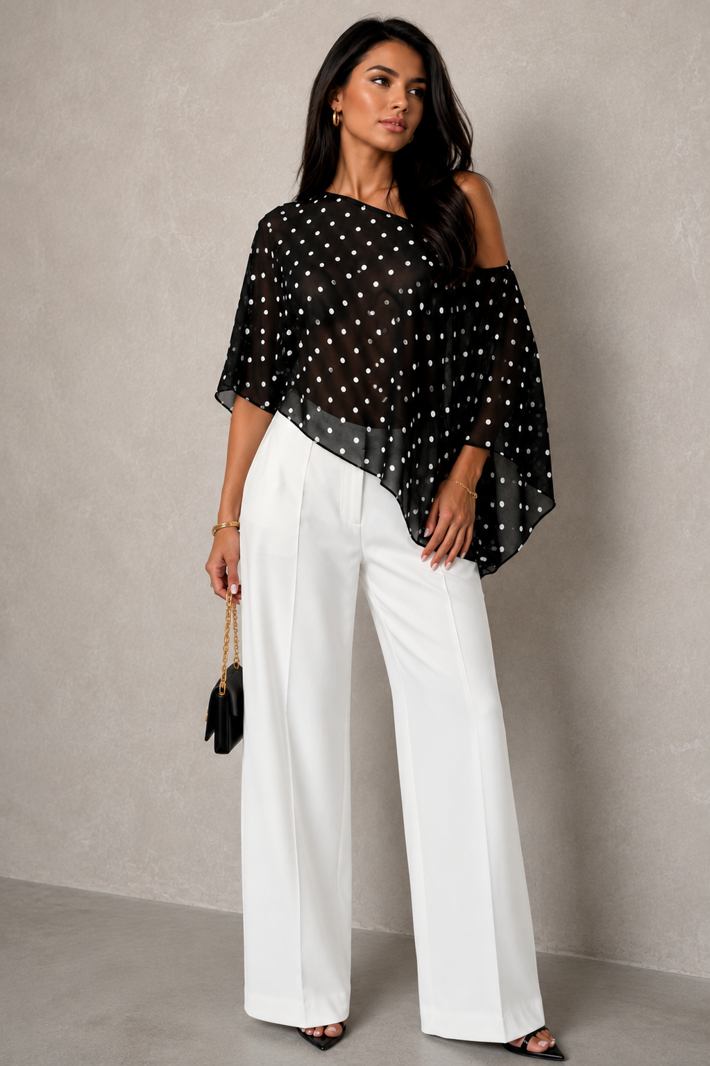 Asymmetrical Polka Dot Poncho
