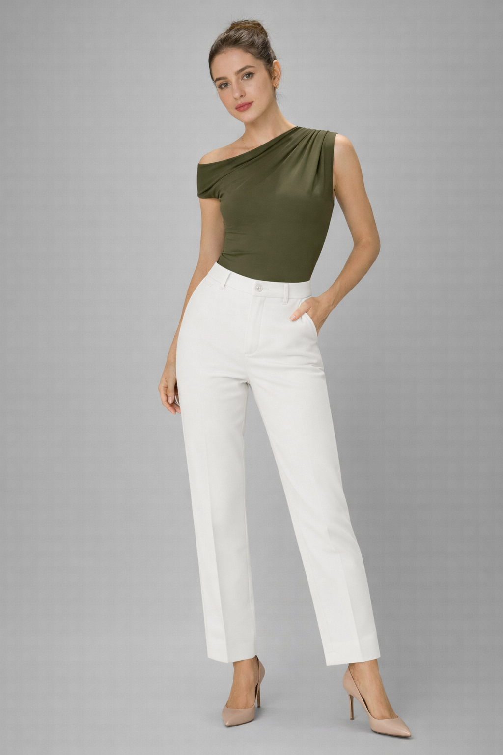 One Shoulder Bodysuit two color Black and Olive