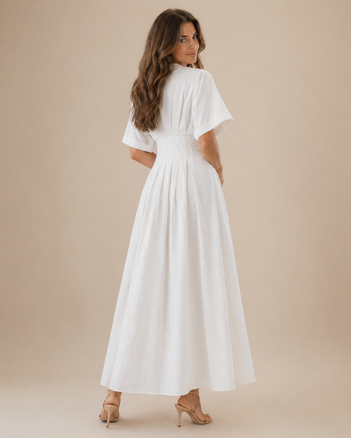 Front Zip Pleats Stretch Shirt Dress